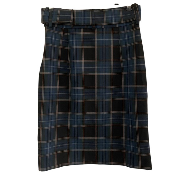 Maeve Anthropologie Plaid Belted Button Front Pencil Skirt Navy Office Casual 4 - Picture 4 of 9